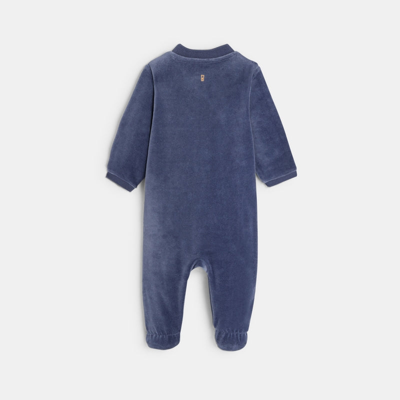 Velvet pyjama jumpsuit blue fox head baby