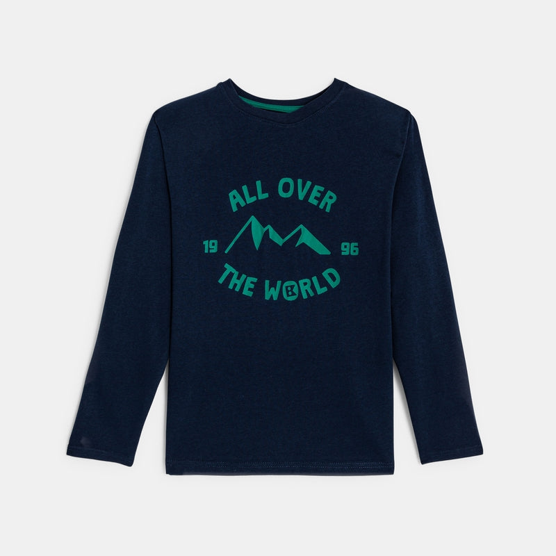 Long-sleeved T-shirt with blue children's lettering