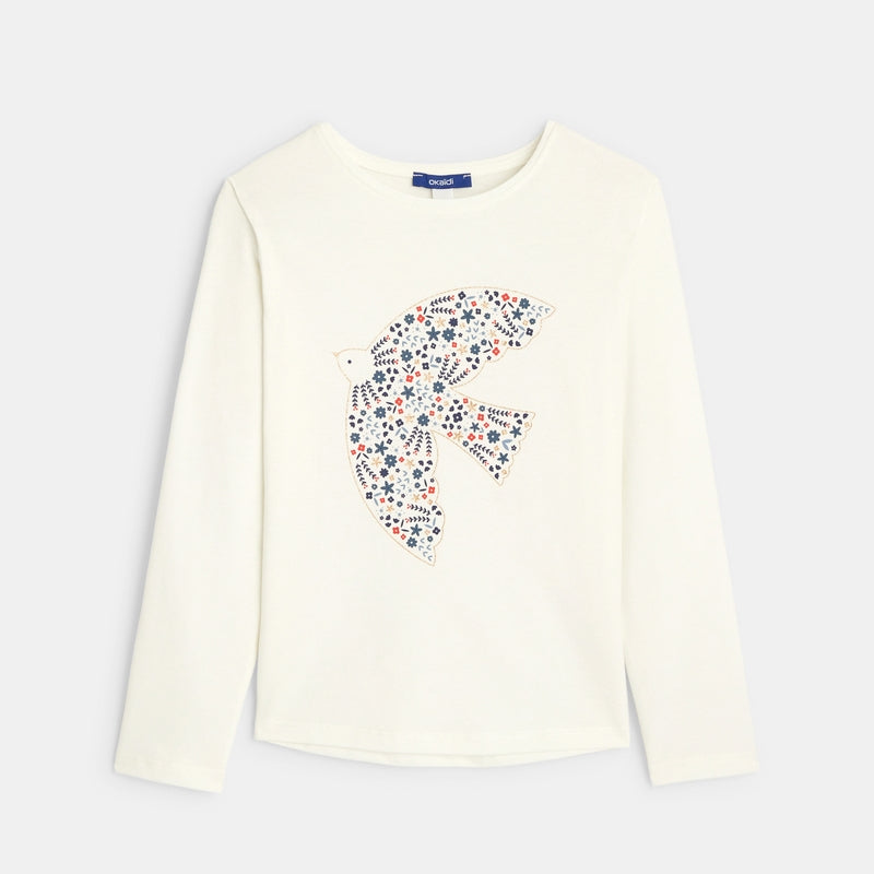 Long sleeved T-shirt with white dove motif girl