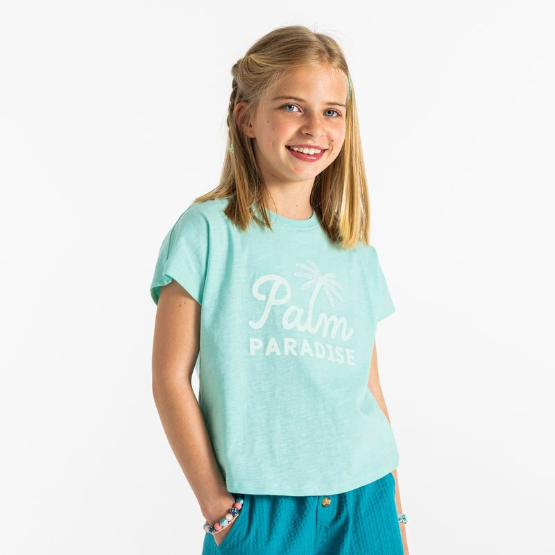 Short T-shirt with girl's writing