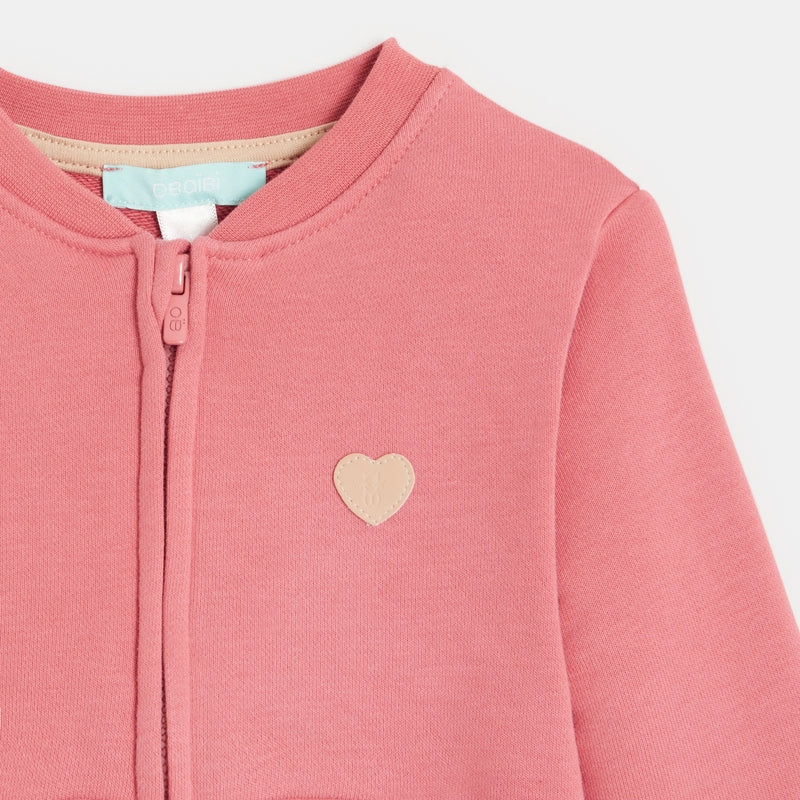 Sweatshirt with zip and pink heart patch girl