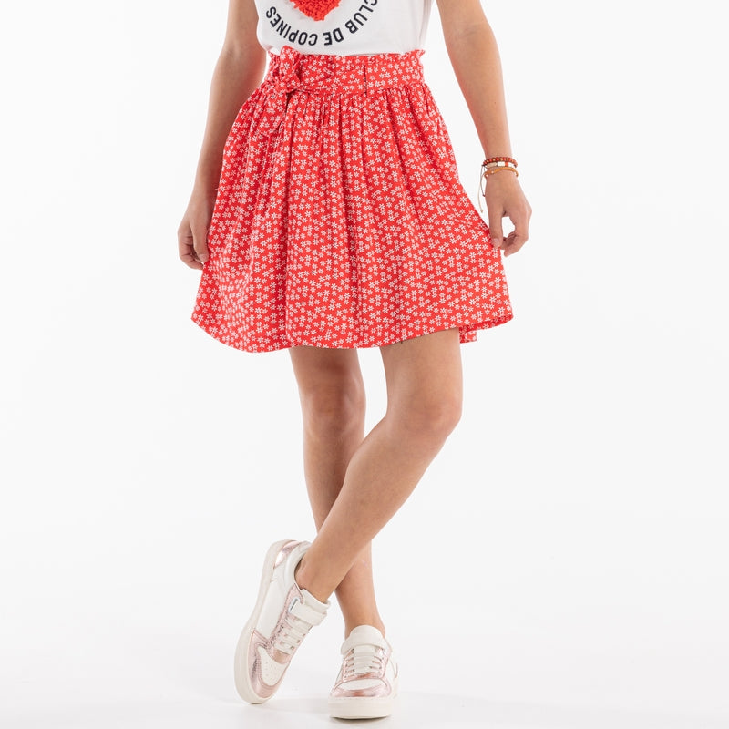 Short skirt printed red girl