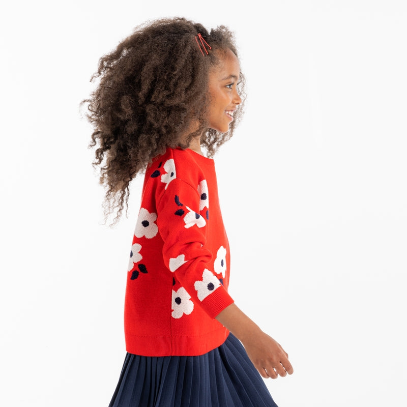 Girl blue floral jacquard sweater