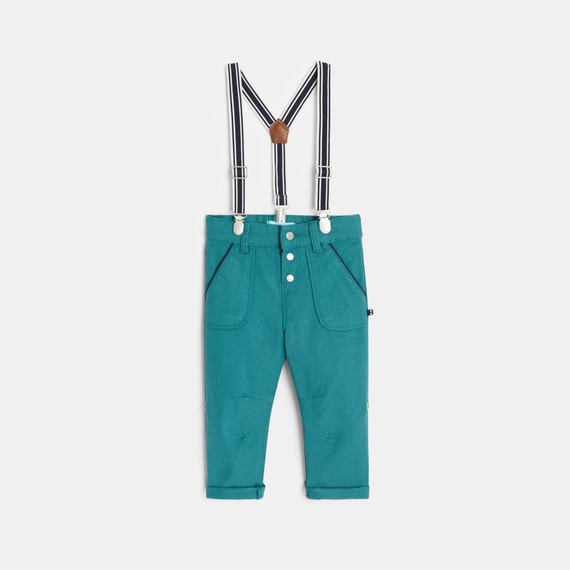 Modular cotton pants with blue baby braces