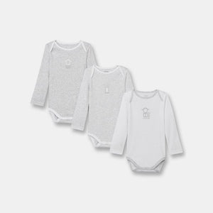 Long-sleeved bodysuits with US collar (set of 3)