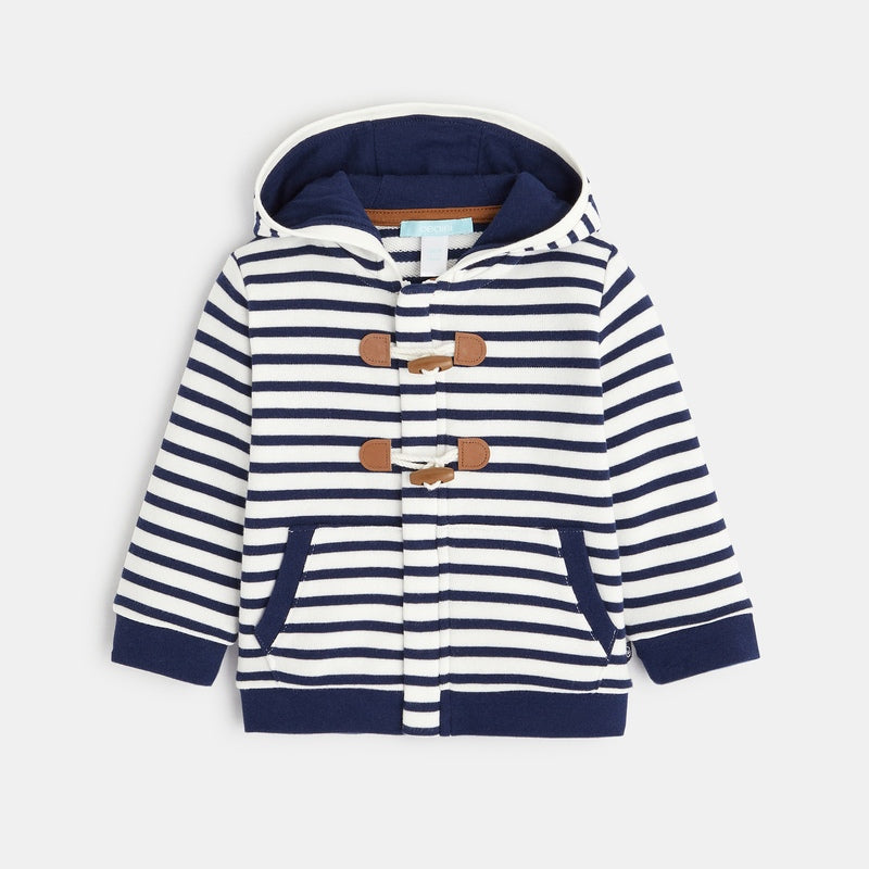 Striped molleton sweatshirt with hood and children's zip
