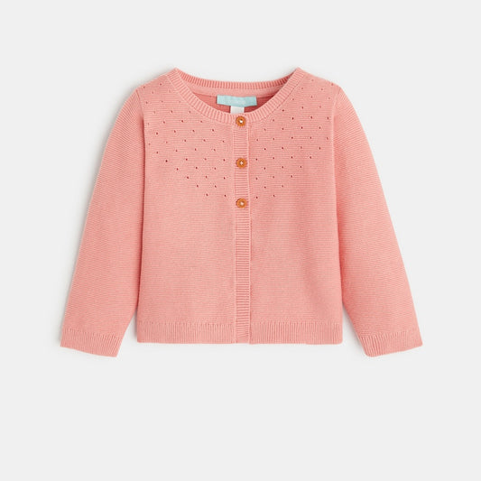 Girls' pink pointelle effect knit cardigan